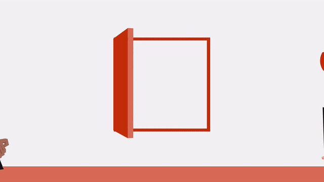 A short animation of two women thinking with a computer screen behind them with red squares and computer type icons.